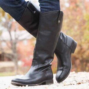 Frye 6-1/2" Genuine Black Leather Knee High Riding Boots with Low Heel
